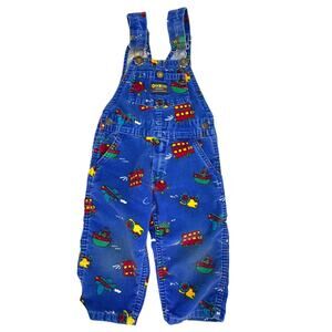 Vintage 90's OshKosh B'Gosh Vestbak Blue Corduroy Vehicles Overalls 2T 2 Toddler